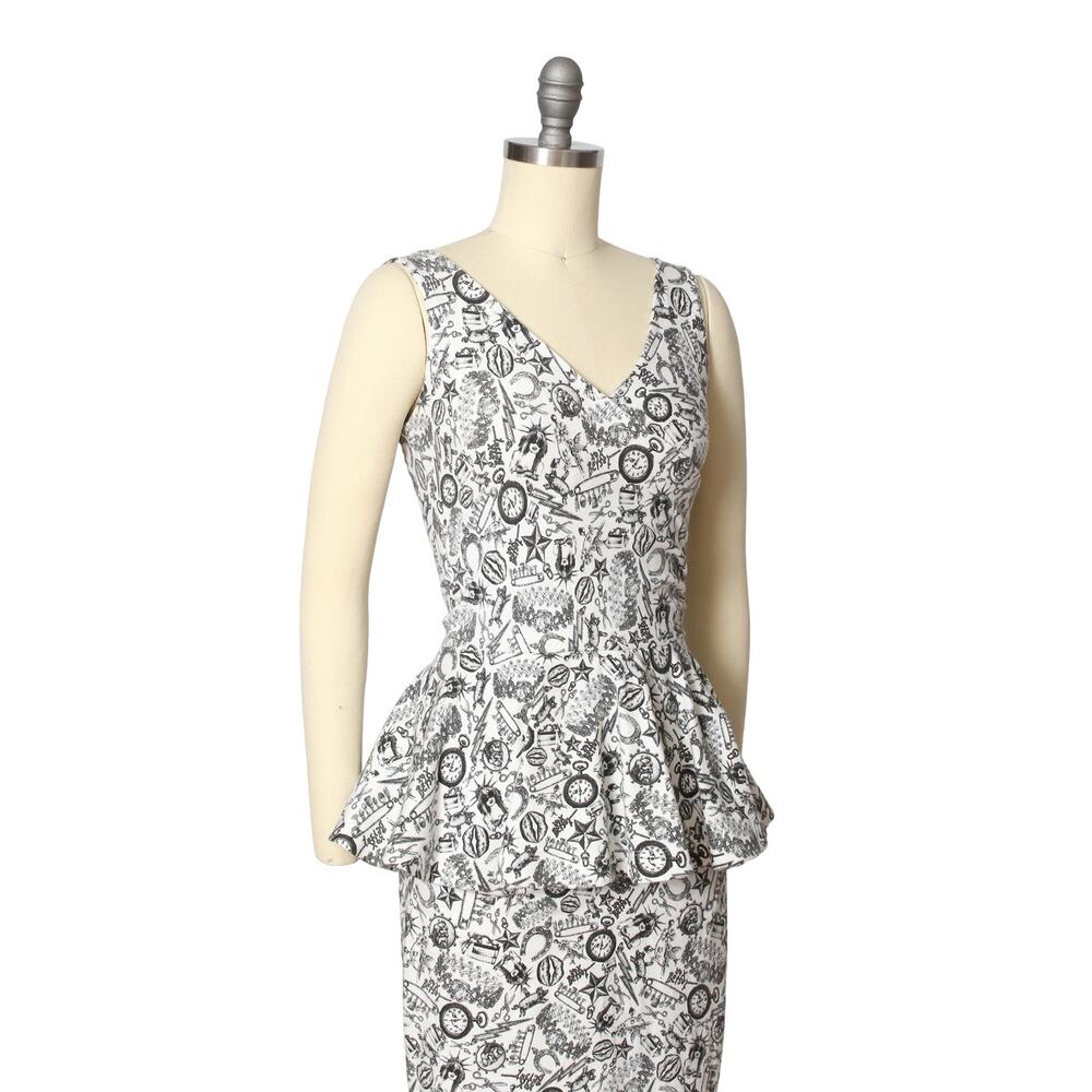 Vintage Y2K BETSEY JOHNSON Dress 2000s "Tattoo You" Novelty Print Peplum Punk - Picture 7 of 10